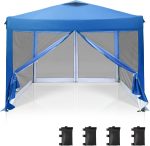 10' x 10' Pop Up Canopy Tent with Netting, Instant Gazebo,  Screen Party Tent House Room with Carry Bag, Height Adjustable, for Outdoor, Garden, Blue