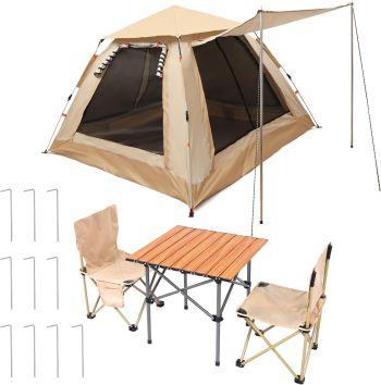 Camping Set with Waterproof Tent, Folding Table & 2 Chairs - Lightweight, Portable & Easy to Assemble - Ideal for Outdoor, Hiking, Fishing & Festival