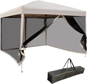 210D Oxford 10' x 10' Pop Up Canopy Tent with Netting, Instant Screen Room House, Tents for Parties, Height Adjustable, with Carry Bag, for Outdoor, Garden, Patio