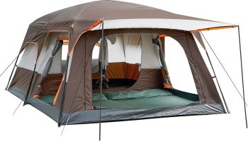 Extra Large Tent 10-12-14 Person(Style-B),Family Cabin Tents,2 Rooms,3 Doors and 3 Windows with Mesh,Straight Wall,Waterproof,Double Layer,Big Tent for Outdoor,Picnic,Camping,Family Gathering